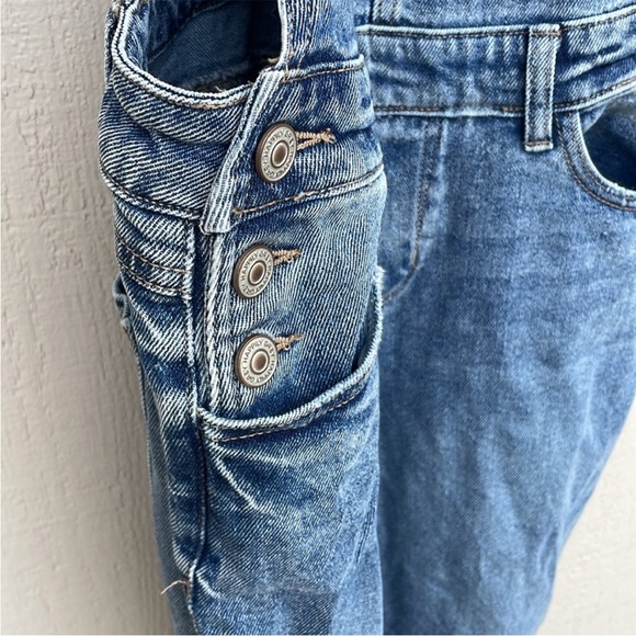 Happily Grey Overalls Button Sides Raw Hem Flare Legs Jean Overalls Denim - Picture 6 of 8